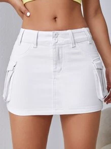 SHEIN ICON Falda en mezclilla con bolsillo con solapa