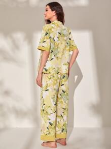SHEIN Unity Floral Print Lapel Collar PJ Set - Multicolor - View 2