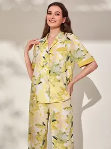 SHEIN Unity Floral Print Lapel Collar PJ Set - Multicolor - View 3