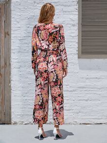 Floral Print Belted Jumpsuit - Multicolor - View 2