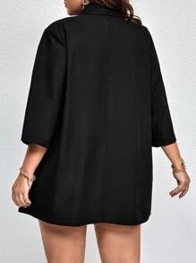 SHEIN Essnce Plus Shawl Collar Shirt & Shorts & Tube Top - Black - View 2