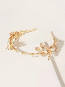 叶子和仿珍珠装饰头带优雅发带发箍