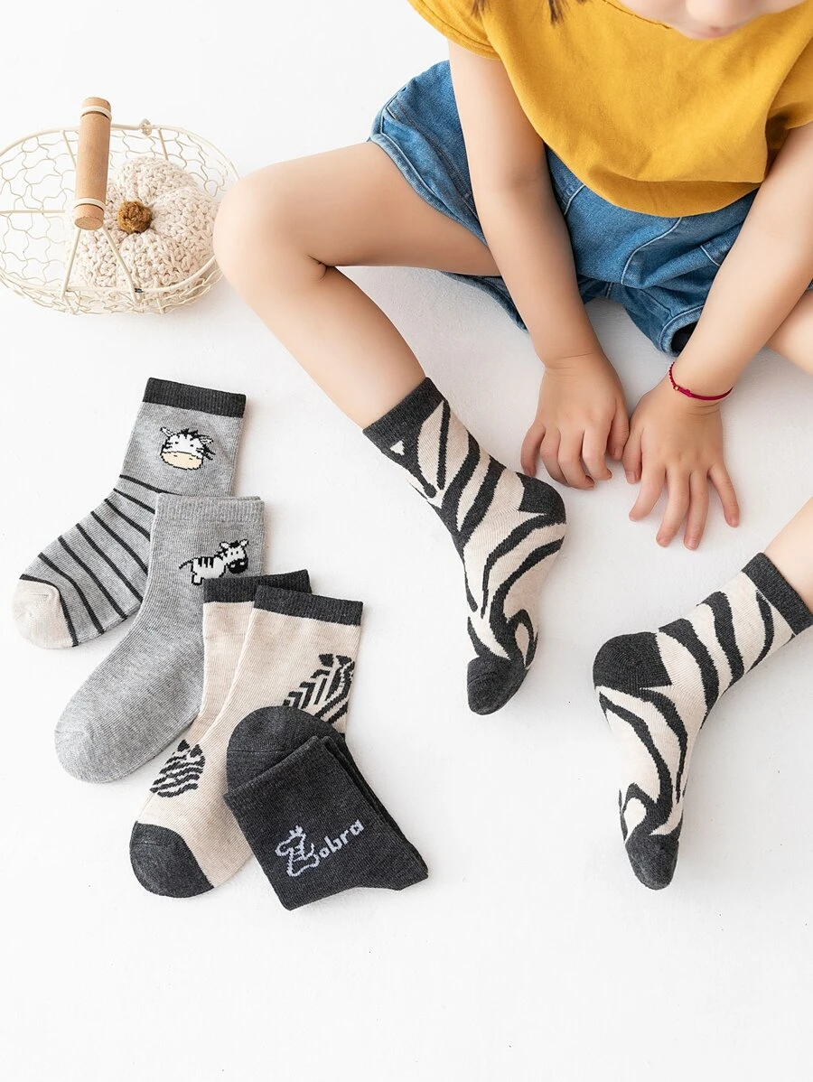 5 cặp/bộ Sọc Hoạt hình Vớ giữa bắp chân Đối với Con trai Và Cô gái - Nhiều màu - Xem 1