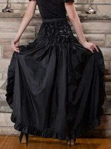 Scarlet Darkness Ruched Ruffle Trim Contrast Mesh High Low Skirt - Black - View 2