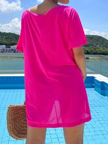 AAmilife Solid Split Thigh Cover Up Summer - Hot Pink - View 2