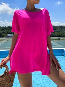 AAmilife Solid Split Thigh Cover Up Summer - Hot Pink - View 5
