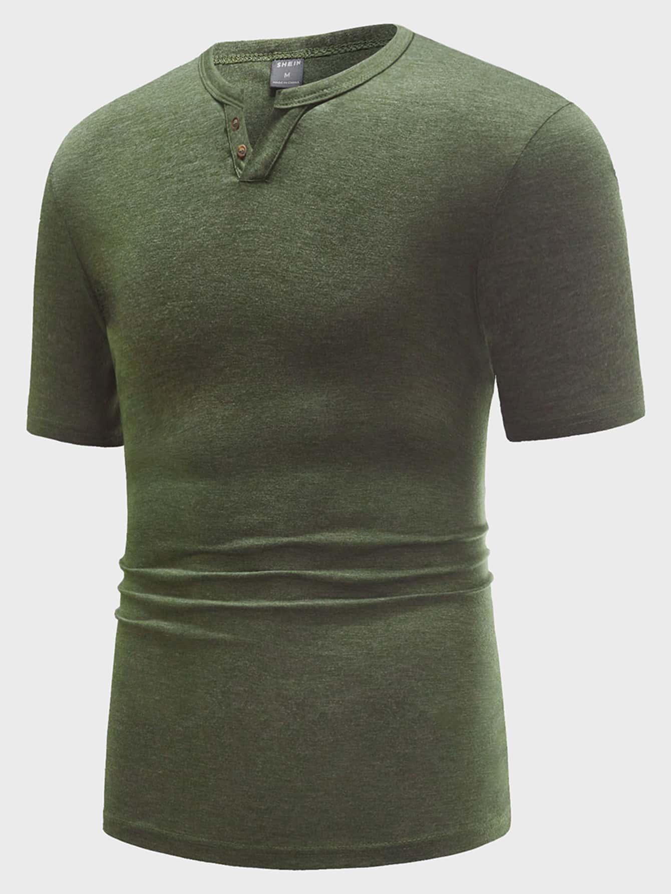 Manfinity NiteLyfe Top monocolore e collo a V dentellato e bottone per uomo - Verde militare - Visualizzare 1