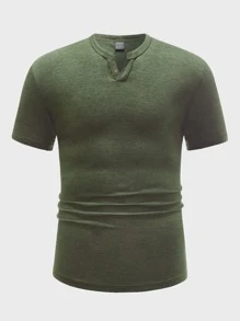 Manfinity NiteLyfe Top monocolore e collo a V dentellato e bottone per uomo - Verde militare - Visualizzare 3