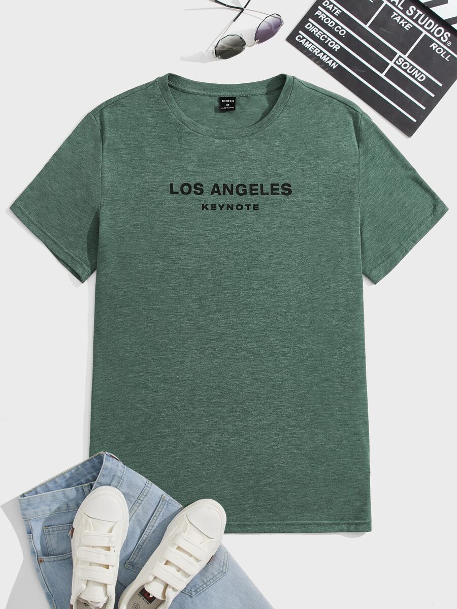 Manfinity VCAY Tops Nam Lá thư Giải trí - Màu xanh lá cây đậm - Xem 1