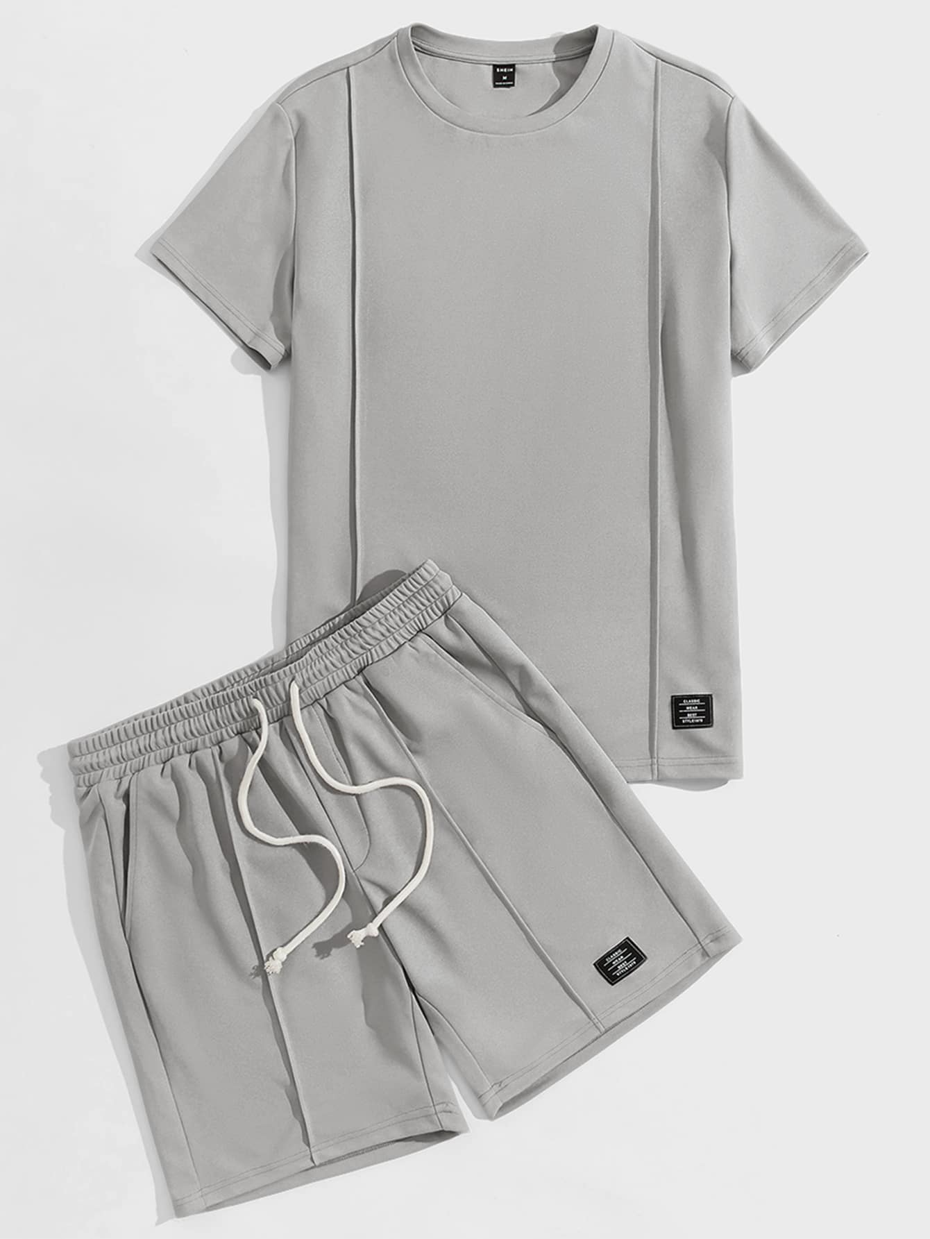 Manfinity VCAY Men Patched Detail Tee & Drawstring Waist Shorts - Grey - View 1