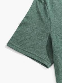 Manfinity VCAY Tops Nam Lá thư Giải trí - Màu xanh lá cây đậm - Xem 3