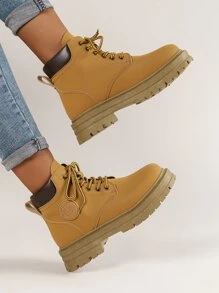 中性靴子帶字母貼紙裝飾用品,前繫帶馬丁靴 - 棕色 - 查看 1