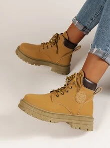 中性靴子帶字母貼紙裝飾用品,前繫帶馬丁靴 - 棕色 - 查看 2