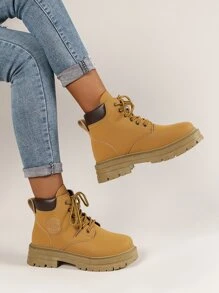 中性靴子帶字母貼紙裝飾用品,前繫帶馬丁靴 - 棕色 - 查看 3