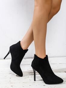 Preto Elegante Sólido Clássico Camurça Botas Com Dedo Pontudo , Estilete Salto E Zíper Traseiro