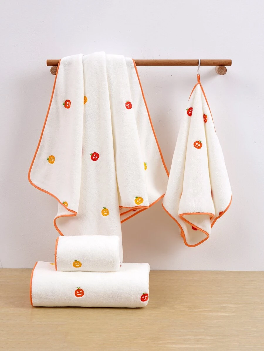 1 chiếc khăn tắm thêu hình quả bí ngô Halloween hoặc khăn tắm trang trí phòng tắm tại nhà cho tiệm làm đẹp trở lại trường học - trắng - Xem 1