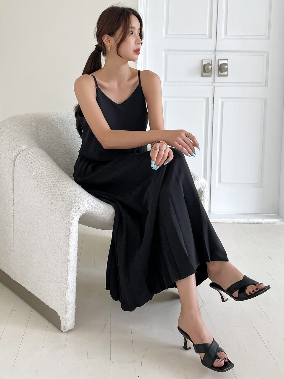 Solid Pleated Hem Cami Dress