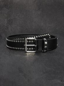 Studded Decor Square Buckle Belt - Black - View 1