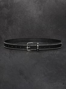 Studded Decor Square Buckle Belt - Black - View 2