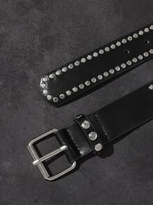 Studded Decor Square Buckle Belt - Black - View 3