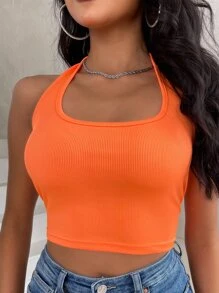 INAWLY 露背條紋針織掛脖上衣