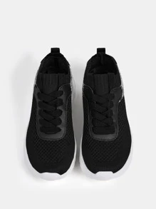 CUCCOO BASICS Snakeskin Print Lace-up Front Running Shoes - Black - View 5