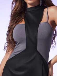 DORY YOUHANA 2 In 1 Asymmetrical Neck Dress - Black - View 8