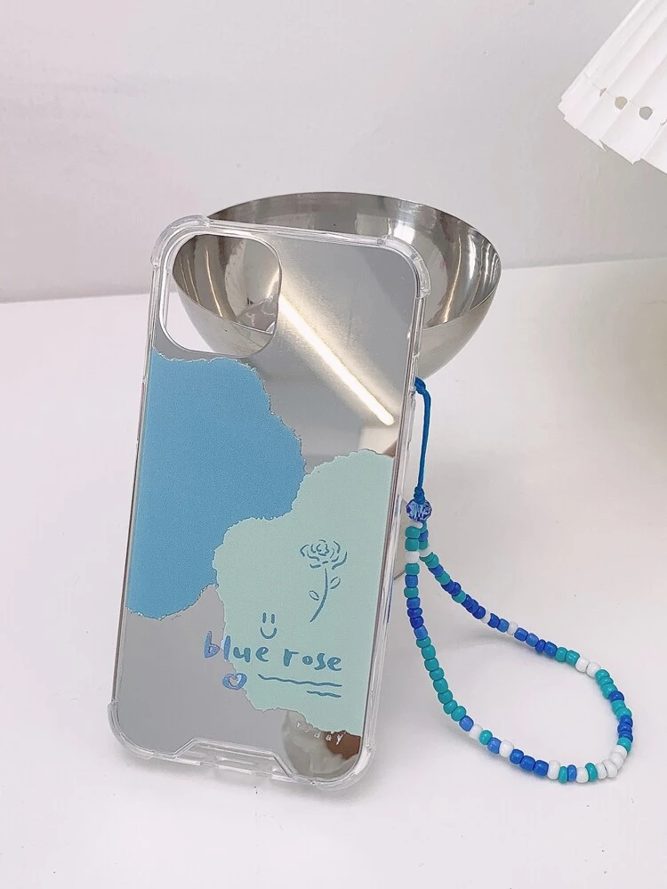 Color Block Mirror Phone Case With Beaded Lanyard