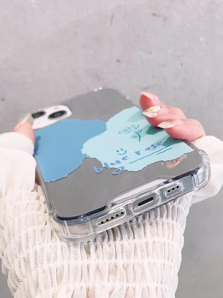 Color Block Mirror Phone Case With Beaded Lanyard