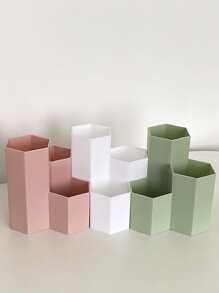 1pc Geometric Design Random Color Desktop Storage Box, Nordic Plastic Desk Storage Holder For Home - Multicolor - View 1