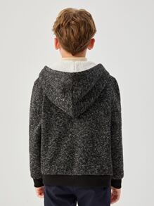 SHEIN 男孩字母貼布毛絨內襯連帽夾克 - 深灰色 - 查看 4