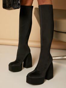 SHUZIA Botas licra rodilla grueso tacón - Negro - Ver 4