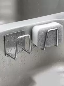 1 pieza Soporte para esponja sin taladro, estante para esponja de montaje en pared, rejilla de drenaje de acero inoxidable para fregadero - Plateado - Ver 1