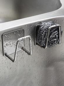 1 pieza Soporte para esponja sin taladro, estante para esponja de montaje en pared, rejilla de drenaje de acero inoxidable para fregadero - Plateado - Ver 8