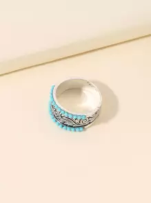 Engraved Detail Turquoise Decor Ring - Multicolor - View 3