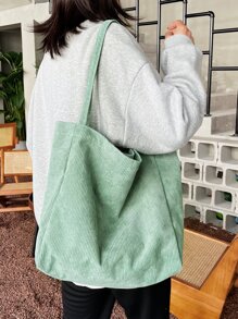 極簡風格燈芯絨購物袋 - 薄荷綠 - 查看 2