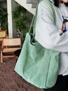 極簡風格燈芯絨購物袋 - 薄荷綠 - 查看 3