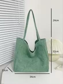 極簡風格燈芯絨購物袋 - 薄荷綠 - 查看 4