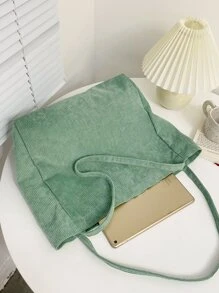 極簡風格燈芯絨購物袋 - 薄荷綠 - 查看 5