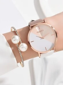 GAIETY Đồng hồ thạch anh con trỏ tròn 1pc & Vòng đeo tay 1pc - Nhiều màu - Xem 4