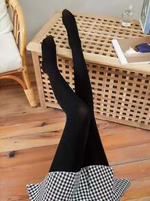 極簡風格素色褲襪 - 黑色 - 查看 2