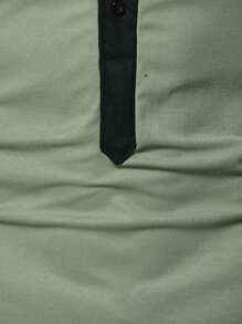 Manfinity Men Half Button Raglan Sleeve Polo Shirt - Army Green - View 5