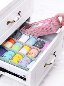 1pc Hollow Random Color Drawer Storage Box, 5 Grid PP Socks Storage Basket For Home - Multicolor - View 3