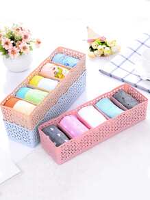 1pc Hollow Random Color Drawer Storage Box, 5 Grid PP Socks Storage Basket For Home - Multicolor - View 4