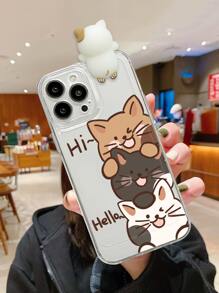 Cartoon Cat Print Clear Phone Case - Multicolor - View 2