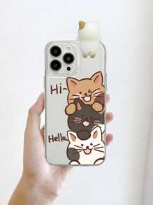 Cartoon Cat Print Clear Phone Case - Multicolor - View 3