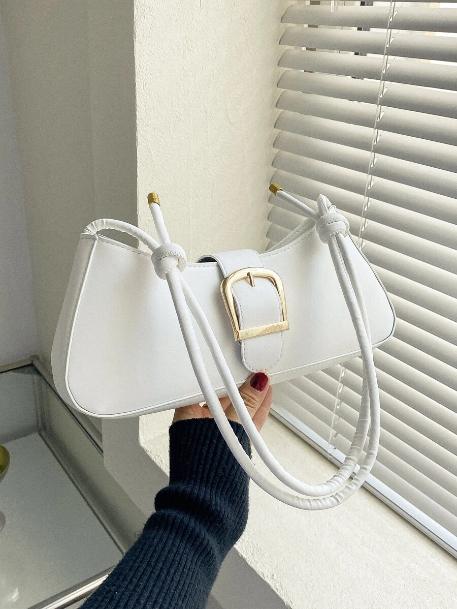 輕便商務休閒簡約搭扣設計長方形包適合青少年女孩女大學生、菜鳥和白領非常適合辦公室、大學、工作、商務、通勤、戶外、旅行、郊遊 - 白色 - 查看 1