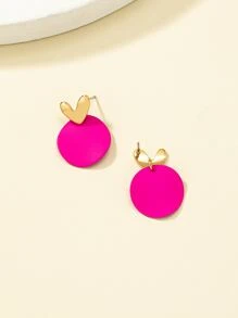 1 Pair Geometric Hot Pink, Black, Purple Circle And Golden Heart Stud Earrings, Cute Style Jewelry Gift For Women - Multicolor - View 4