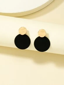 Round Drop Earrings - Black - View 2
