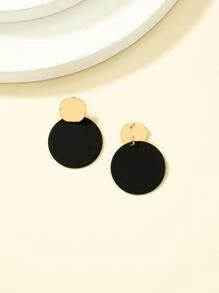 Round Drop Earrings - Black - View 3